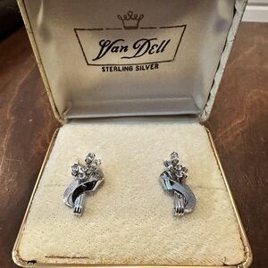 Van Dell Sterling Silver screw back Earrings with Crystal Accents